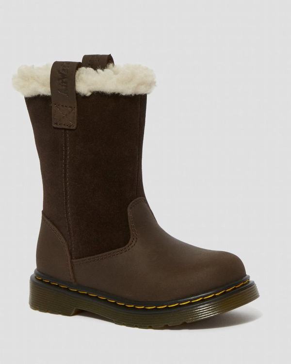 Dr Martens Dětské Kotníkové Boty Toddler Fur-lined Juney Tmavě Hnědé, CZ-759234